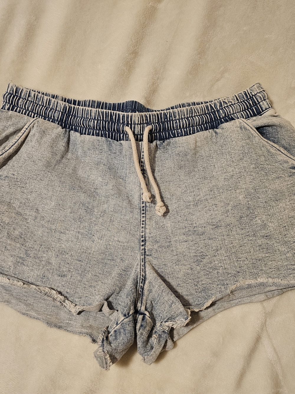 Women's Light Blue Denim Tie-Waist Lounge Shorts